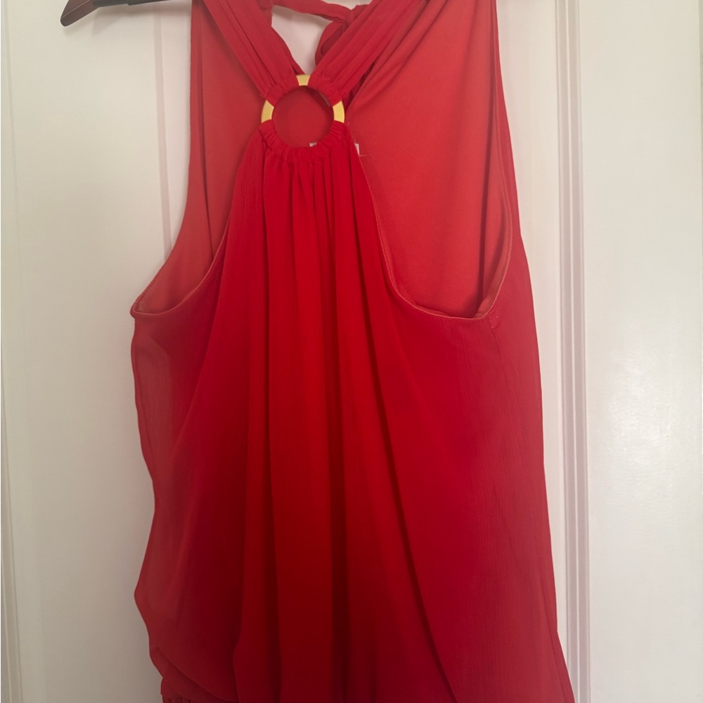 Cache Red Sleeveless Blouse with Gold Accent
